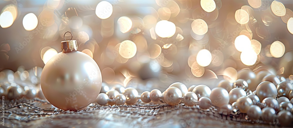 Poster shiny pearls adorn a christmas ball creating an elegant and festive decoration against a copy space 