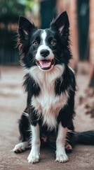 Fototapeta premium Black and white portrait of a happy Border Collie dog Generative AI