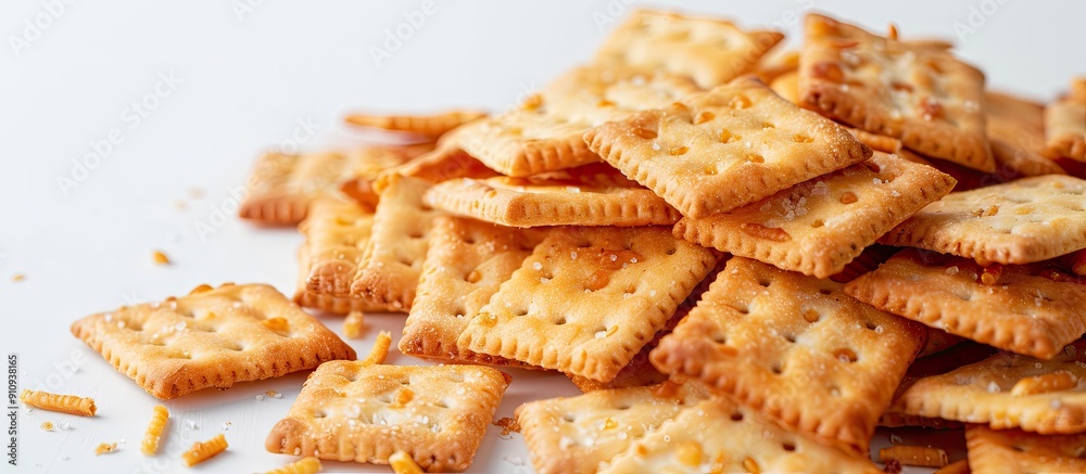 Aufkleber a pile of crackers on a white backdrop with copy space image