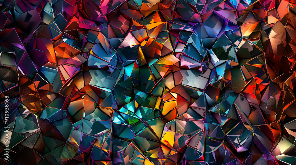 Fototapete Colorful chaotic geometric pattern with triangles on an abstract background