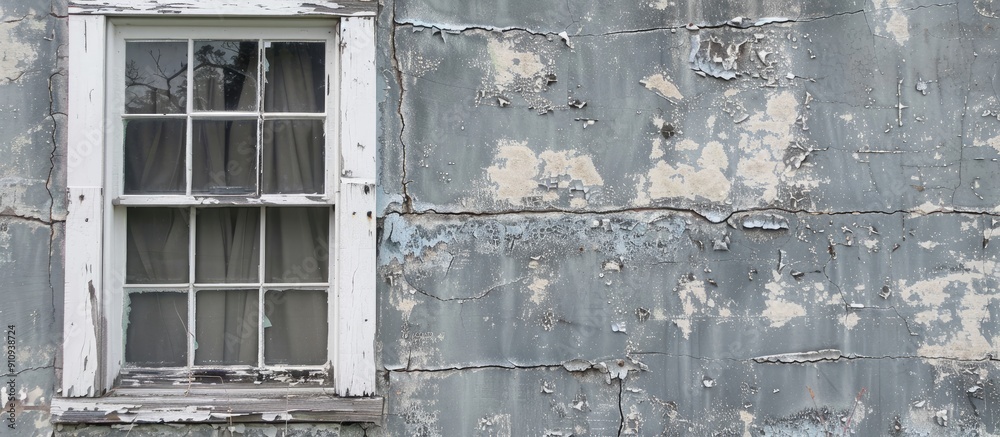 Aufkleber The house s gray wall shows cracks from substandard construction creating a distressed appearance in the copy space image