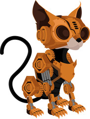 Cat steampunk robot. Unusual animal pattern mechanism vector illustration.