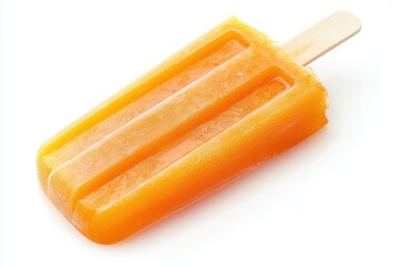 Orange popsicle isolated on white background showing texture and wooden stick Generative AI
