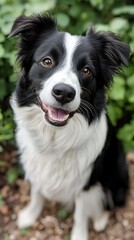 Fototapeta premium Black and white portrait of a happy Border Collie dog Generative AI