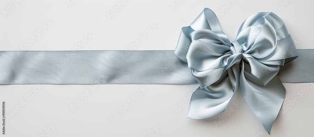 Poster A satin ribbon with a neatly tied bow set against a plain white backdrop creating ample copy space for an image