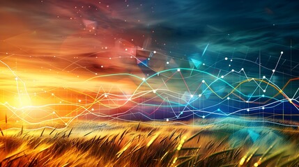 Abstract Financial Chart Over Field of Wheat