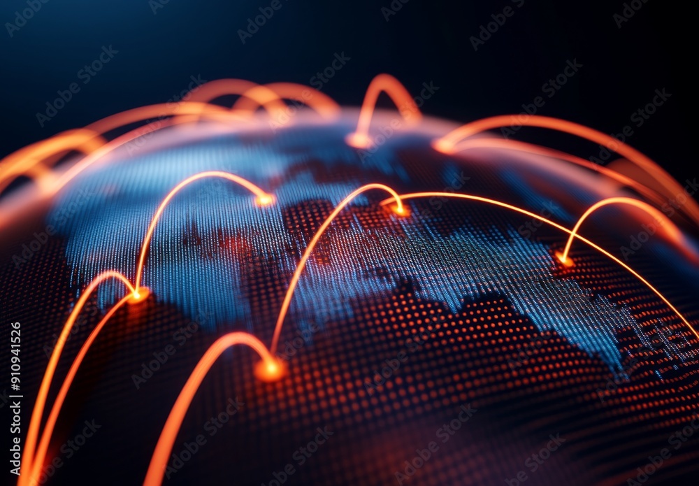 Poster abstract global network concept with world map and connection lines