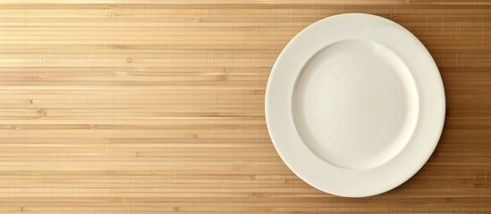 An overhead view of an empty plate on a table with a background perfect for a copy space image