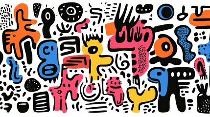 Abstract doodles drawn with a black magic marker on paper, flat scan, creative and fun, white background