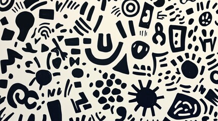 Creative and whimsical black magic marker doodles on paper, scanned flat, abstract fun, white background