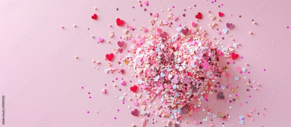 Leinwandbilder valentine s day postcard featuring a creative photo of a heart surrounded by confetti on a pink back