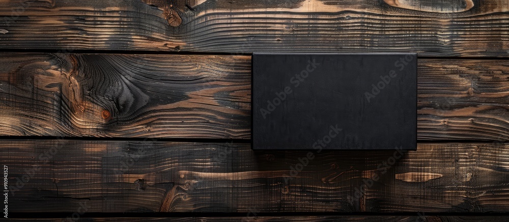 Poster Wooden background with black box mockup offering copy space image