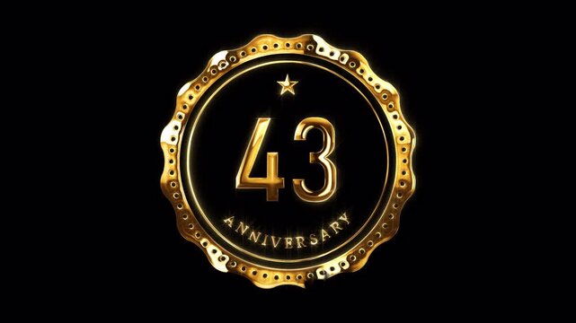 43rd Anniversary Celebration. Happy 43 Years Anniversary Animation in Gold Color on the Transparent Background, Alpha Channel. Great for greetings, celebrations, events, and gifts.