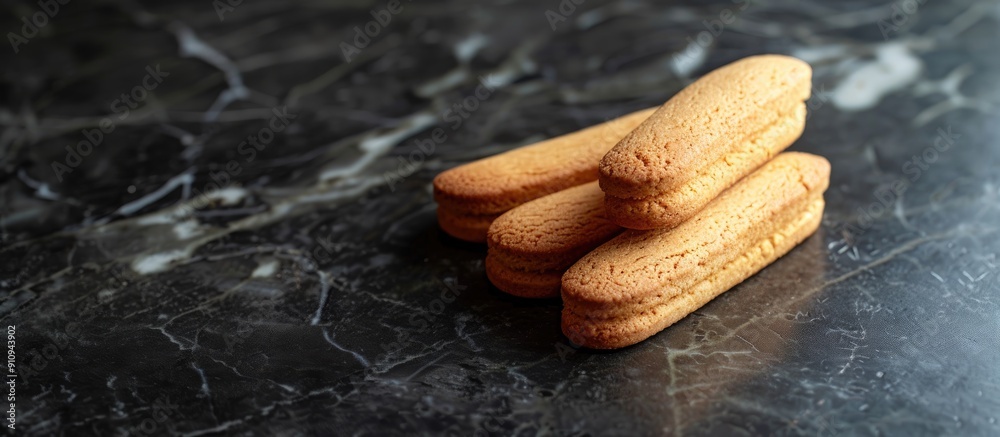 Poster Italian Savoiardi ladyfingers biscuits displayed against a dark concrete backdrop creating a sophisticated and elegant look with copy space image