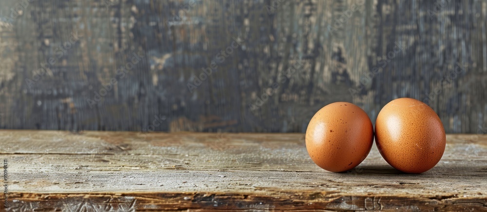Aufkleber two eggs on a rustic table with copy space image