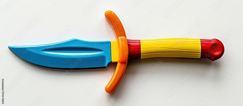Poster toy plastic knife for children s role playing games in a colorful kid s store setting with a white b