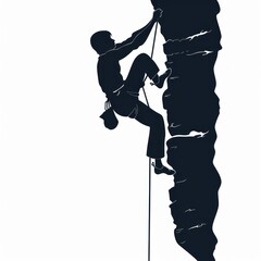 Silhouette of a Climber Ascending a Steep Rock Face