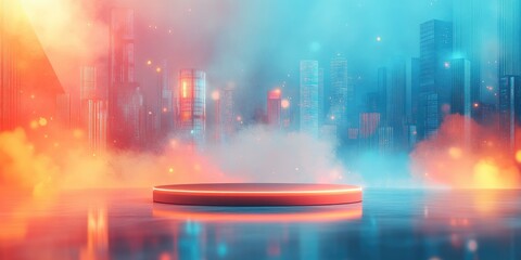 Glowing Platform in a Futuristic Cityscape