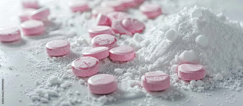 Poster drug poured on a white surface in a photo with ample copy space image