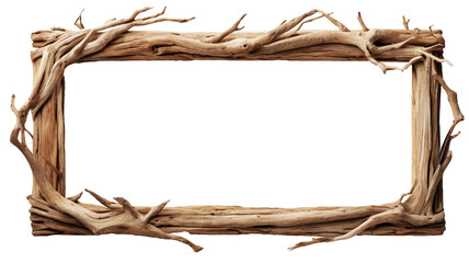 Frame of driftwood trees isolated on transparent and white background. Tree branch. PNG.