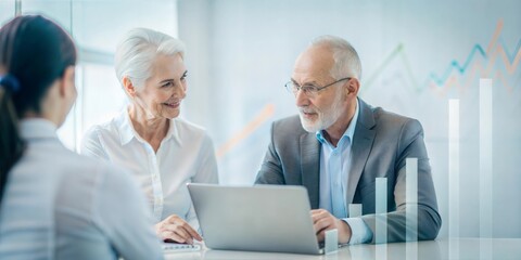 Obraz premium Background Featuring a Financial Advisor and Client Discussing Retirement Plans with Income Protection Graphs 