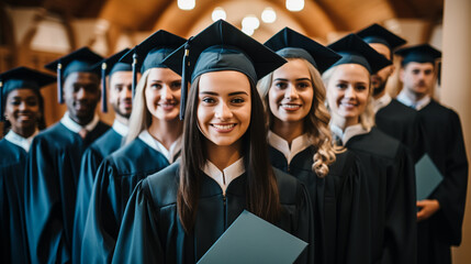 Fototapeta premium Group of happy adult diverse multiethnic college or university students.