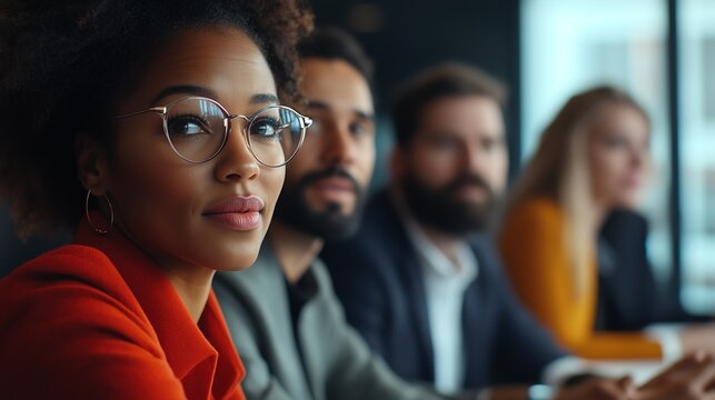 Group of Smart and Respectable Business People Work on a Problem Solving in the Meeting Room Diverse Group of Mixed Ethnicity and Gender Explore Potential for Company Future Develo
