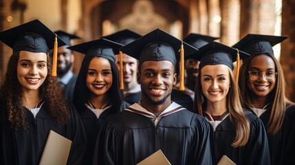 Obraz premium Group of happy adult diverse multiethnic college or university students.