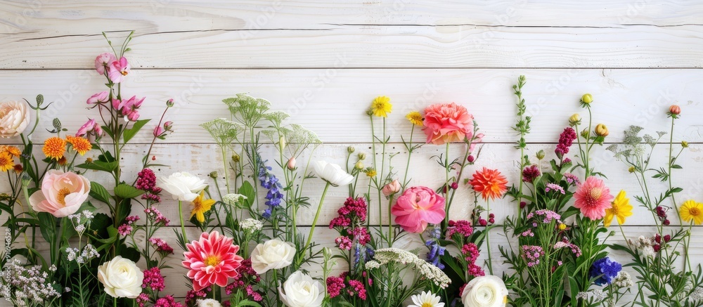 Aufkleber flowers displayed on a white wooden backdrop with copy space image available