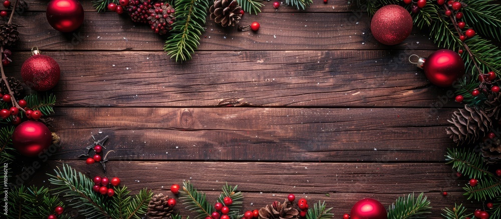 Poster wooden boards serve as the backdrop for a christmas theme with a prominent copy space image
