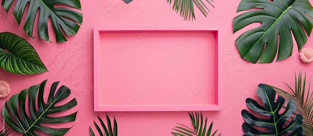 Fototapete pore frame cornet with a pink frame creatively designed plaza image with a tropical summer theme as 