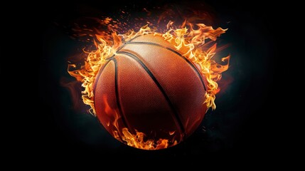 Fototapeta premium A Basketball On Fire Against A Black Background, Creating A Striking Visual, Wallpaper Pictures, Background Hd