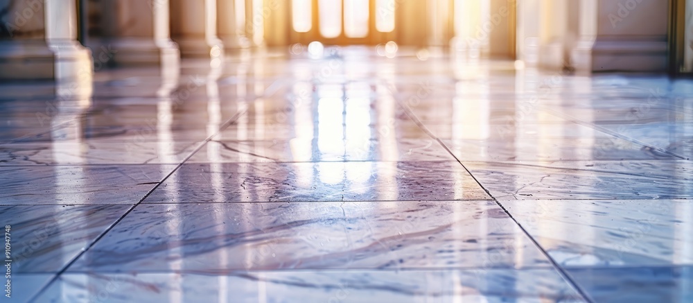 Poster Shallow depth of field enhances a marble tiles texture creating a perspective background in the copy space image