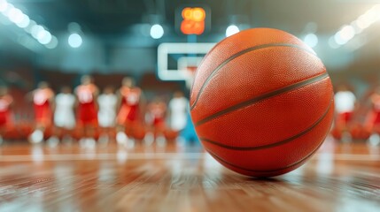 A Basketball On The Court With A Junior Team In The Blurry Background, Full Of Energy, Wallpaper Pictures, Background Hd