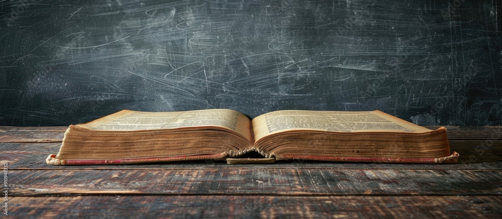 Fototapete an empty book cover with a vintage background on a shiny blackboard provides space for text or image