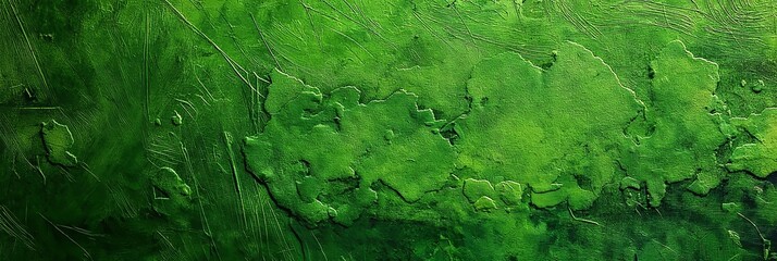 A vividly green abstract texture painting with irregular surface patterns and rough textures, creating a visually stimulating and artistic effect.
