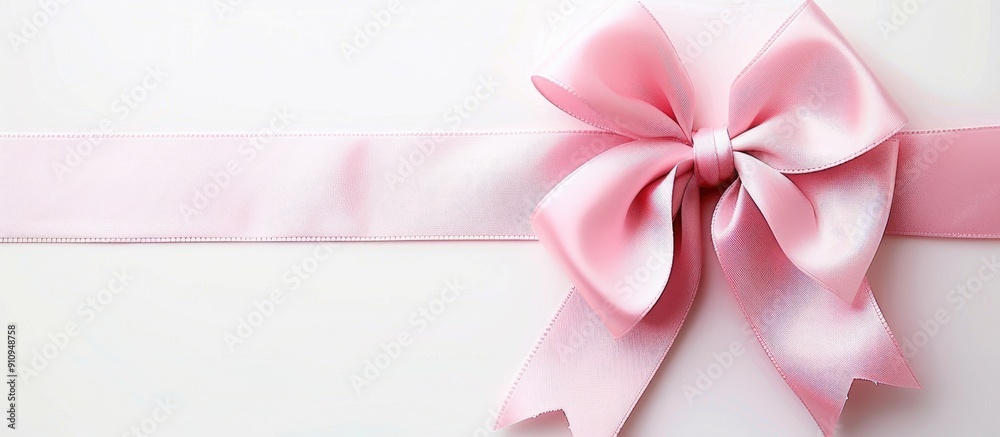Poster pink satin bow with crisscross ribbon on a white background for a copy space image