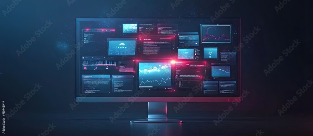 Poster ai illustration of a computer monitor displaying various technology settings including gallery and w