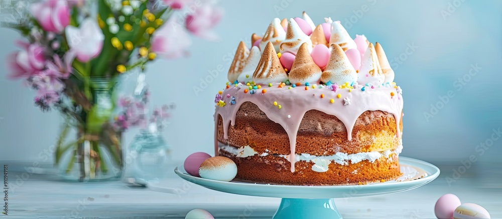 Fototapete easter cake with glace icing and meringue accents on top perfect for festive occasions creating a de