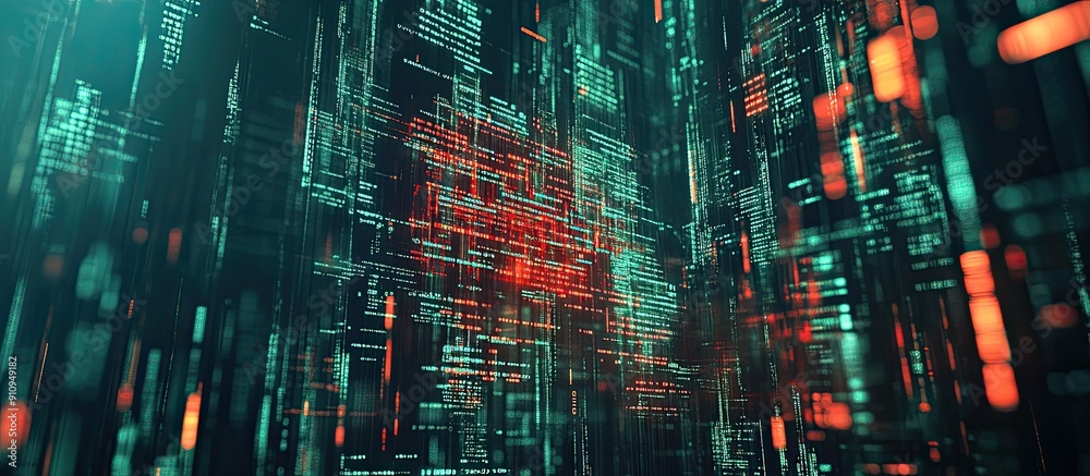 Poster ai rendering of hacking text with technological glitch effects and screen interference