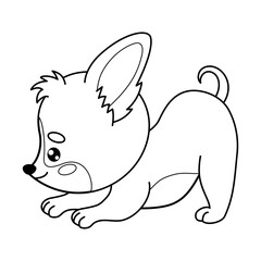 Cute Chihuahua dog. Outline stroke cartoon kawaii puppy animal character. Line drawing, coloring book. Vector illustration. Kids collection