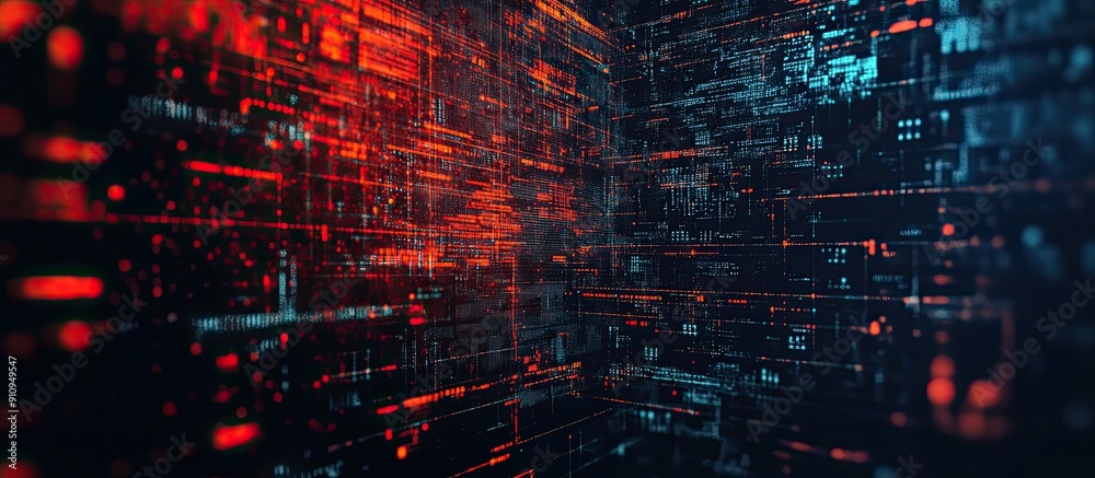 Poster abstract representation of data processing on a dark backdrop concept of global technology computing