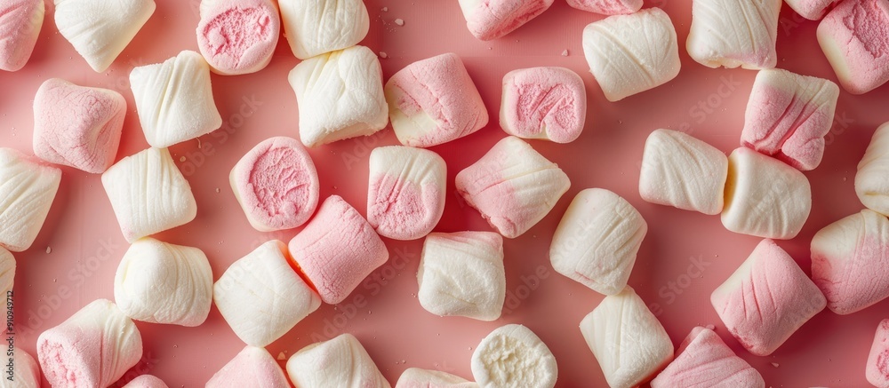 Aufkleber Textured background with marshmallows on display Copy space image available