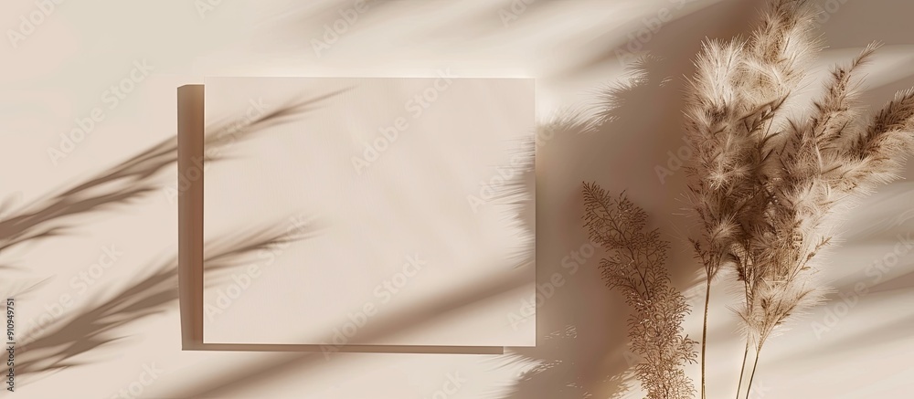 Aufkleber minimal business brand template featuring a blank paper sheet card dried pampas grass and trendy sha