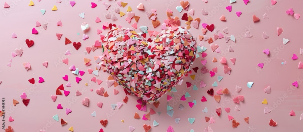 Leinwandbilder valentine s day postcard featuring a creative photo of a heart surrounded by confetti on a pink back