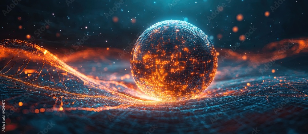 Aufkleber illuminated ai particle sphere in a cosmic setting abstract representation of technology science eng
