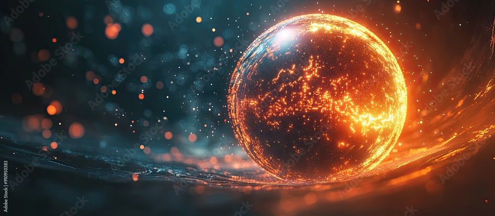 Aufkleber illuminated ai particle sphere in a cosmic setting abstract representation of technology science eng