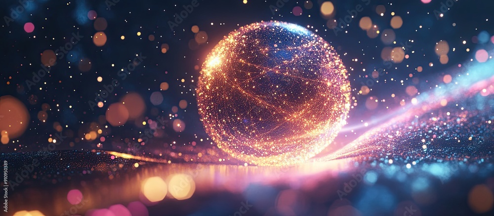 Aufkleber illuminated ai particle sphere in a cosmic setting abstract representation of technology science eng
