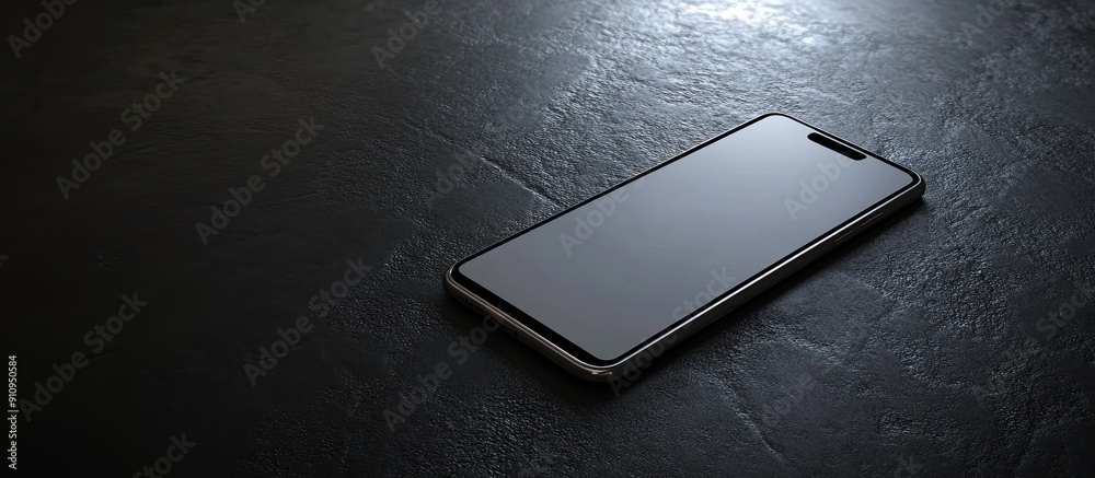 Poster modern smartphone with a blank screen on a dark surface isolated against a dark backdrop highlightin