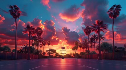 Obraz premium A Breathtaking Sunset On The Basketball Game, Creating A Serene Atmosphere, Wallpaper Pictures, Background Hd